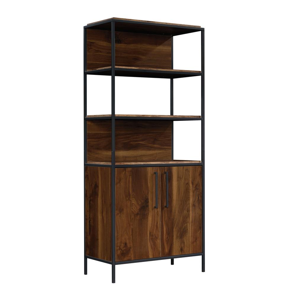 SAUDER Nova Loft 76 in. Grand Walnut Metal and Engineered Wood 5Shelf Bookcase with Doors