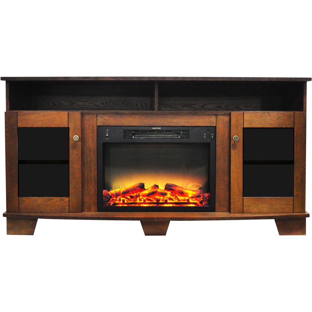 Cambridge Savona 59 In Electric Fireplace Walnut With Electric Fireplace In Walnut With Entertainment Stand And Enhanced Log Display