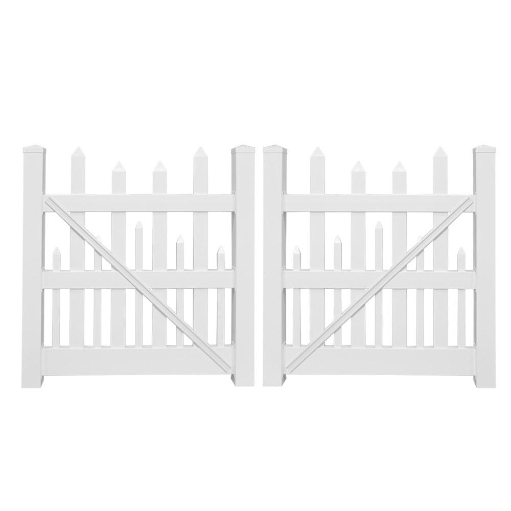 Weatherables Salem 8 ft. W x 5 ft. H White Vinyl Picket Fence Double