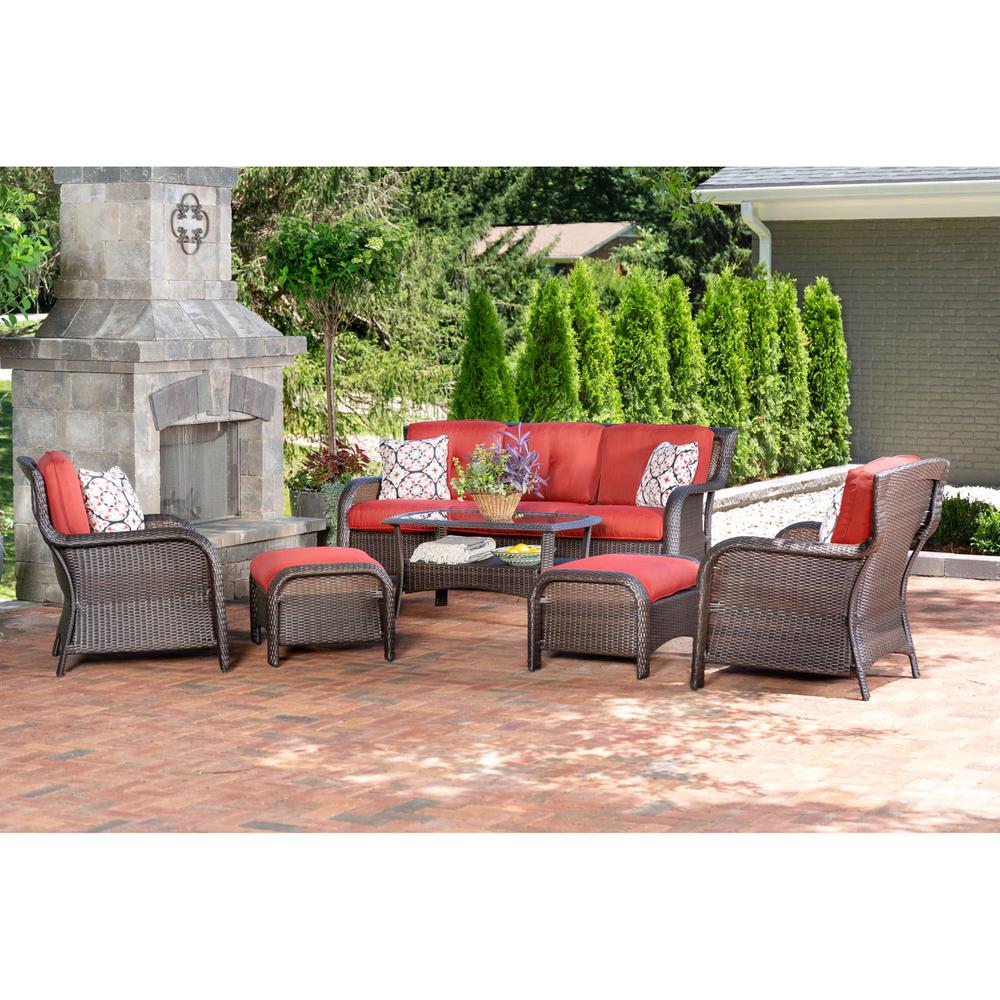 Hanover Strathmere 4 Piece Wicker Patio Sectional Seating Set With Crimson Red Cushions Strath4pcsw S Red The Home Depot