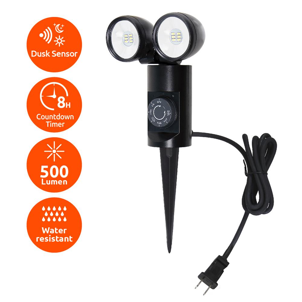 Blisslights Outdoor Lighting The Home Depot 480lm Outdoor Dual Head Led Landscape Stake Light With Timer