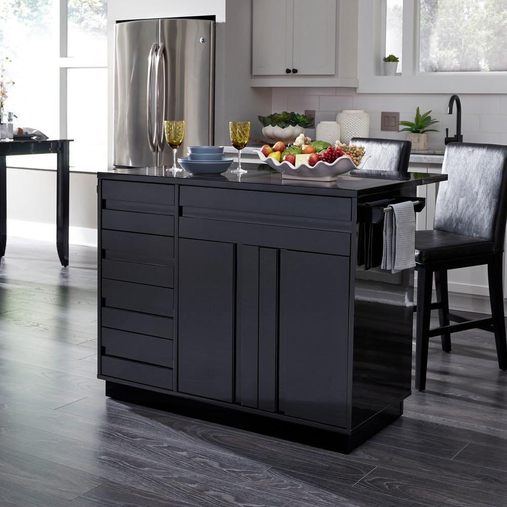 Homestyles Linear Black Kitchen Island With 2 Bar Stools And Drop Leaf 8002 948 The Home Depot