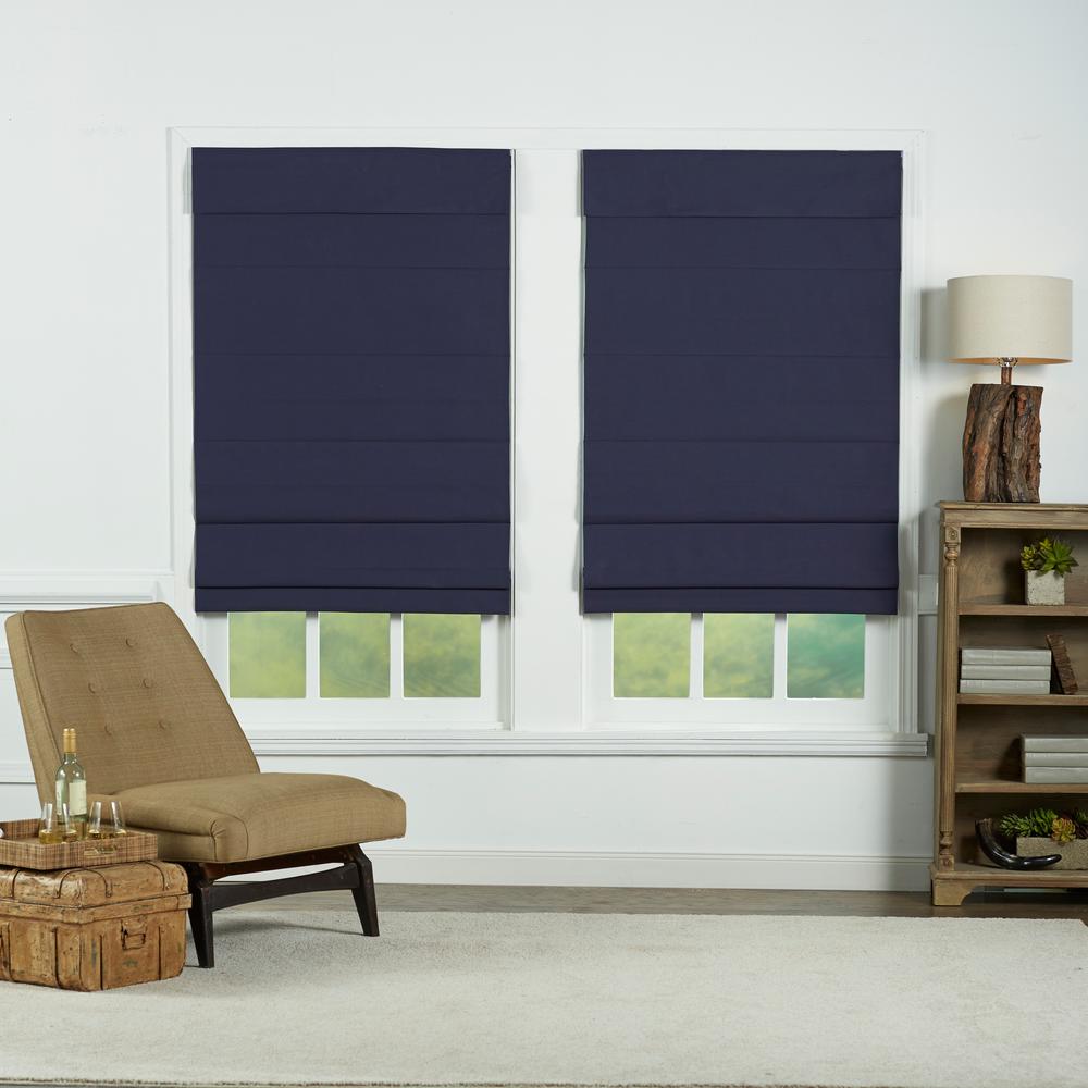 Perfect Lift Window Treatment Navy Insulating Cordless Cotton Roman Perfect Lift Window Treatment Navy Insulating Cordless Cotton Roman Shade 29 In W X