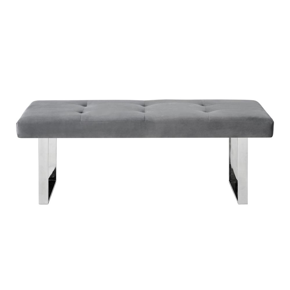 Inspired Home Alonso Grey Chrome Velvet Bench Square Tufted Metal Leg Bh05 02gr Hd The Home Depot