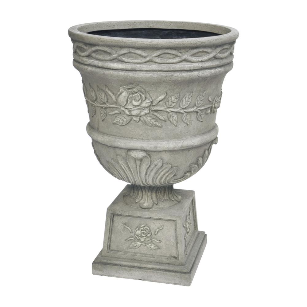 MPG 26 in. H. Granite Cast Stone Rose Urn-PF7648SAG - The Home Depot