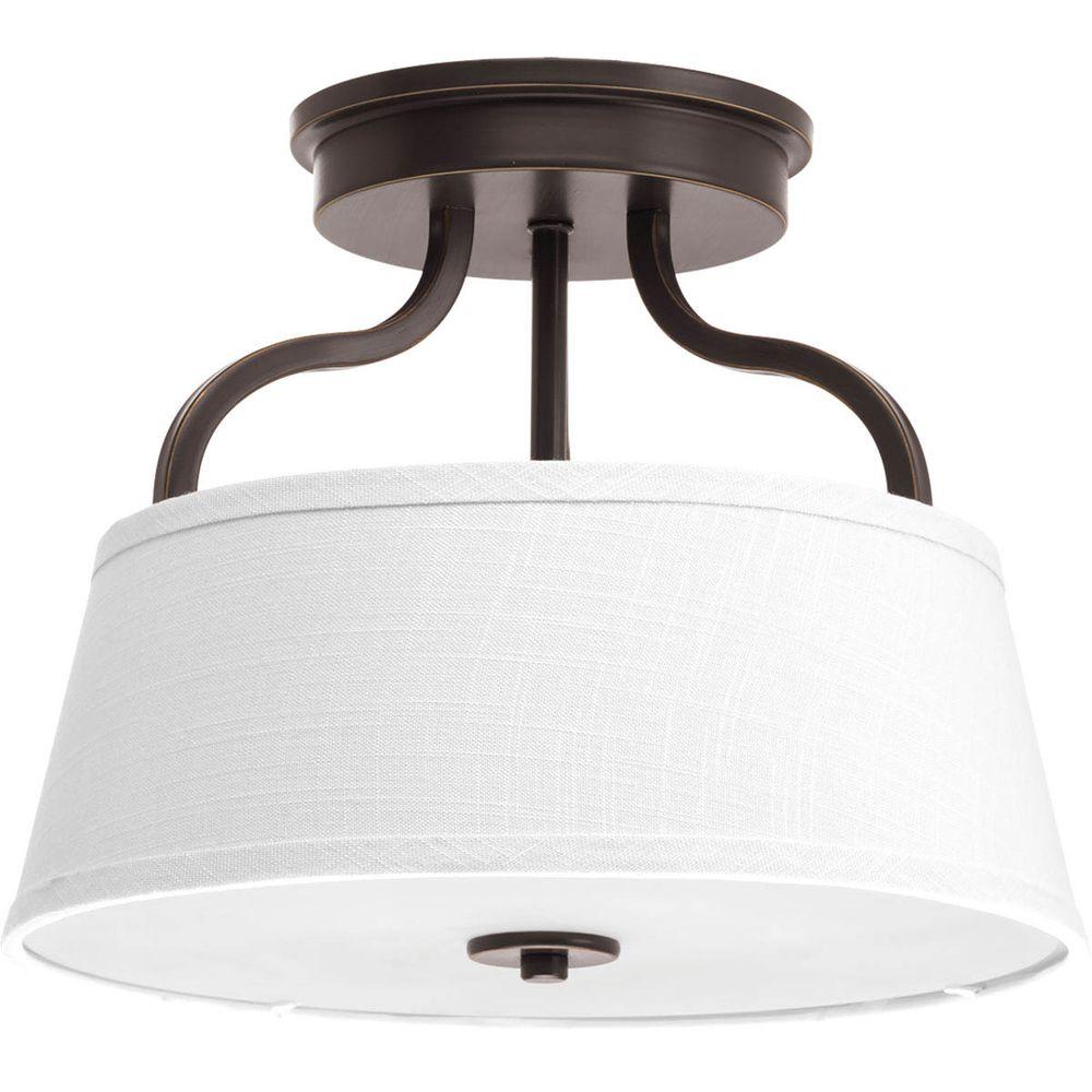 Antique Bronze Fabric Shade P3739-20 Progress Arden 2 Light Flush Mount