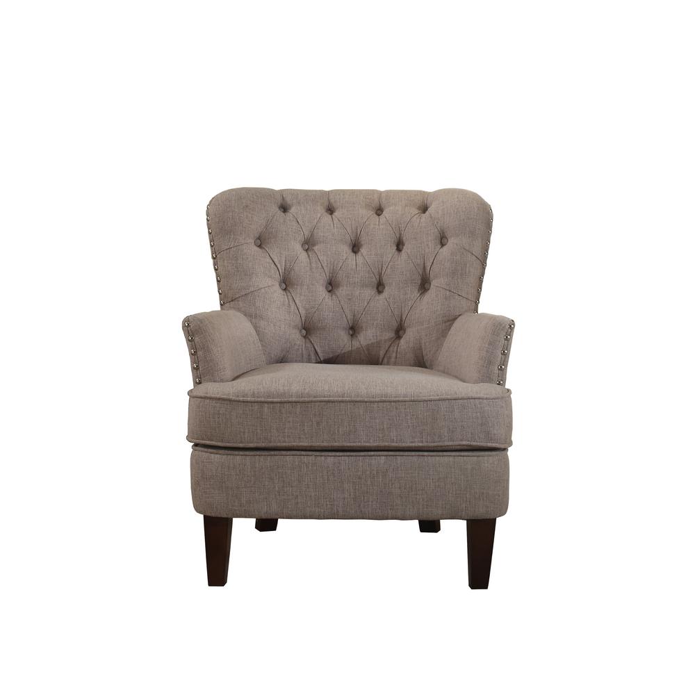 Button Tufted Taupe Accent Chair With Nailhead 92005 16TP The Home Depot   Taupe Accent Chairs 92005 16tp 64 100 