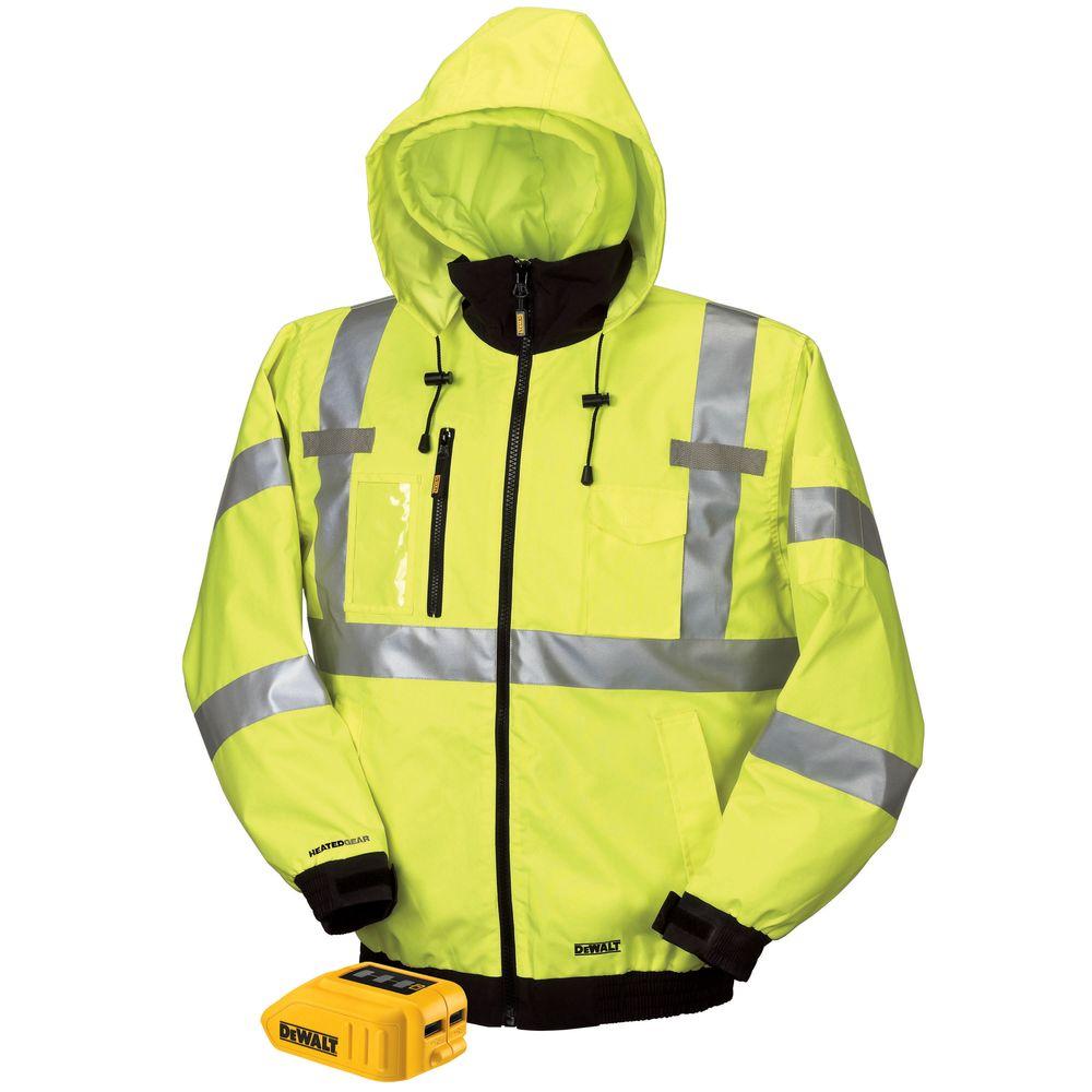 DEWALT Unisex Large Yellow High Visibility 20Volt/12Volt MAX Heated Class 3, 3In1 Hooded