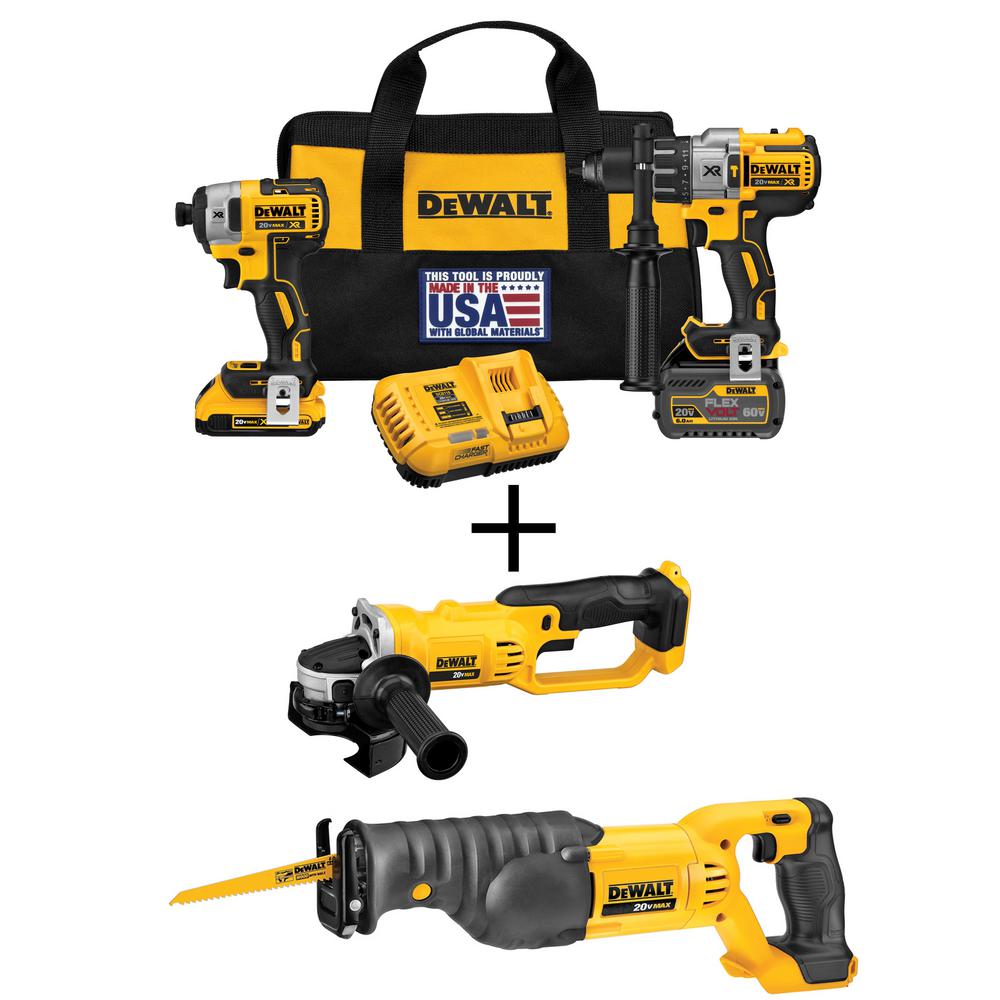 DEWALT 20-Volt MAX Lithium-Ion Cordless Brushless Combo Kit (2-Tool) w/FLEXVOLT and 20V Batteries, Bonus Grinder and Recip Saw was $617.0 now $399.0 (35.0% off)