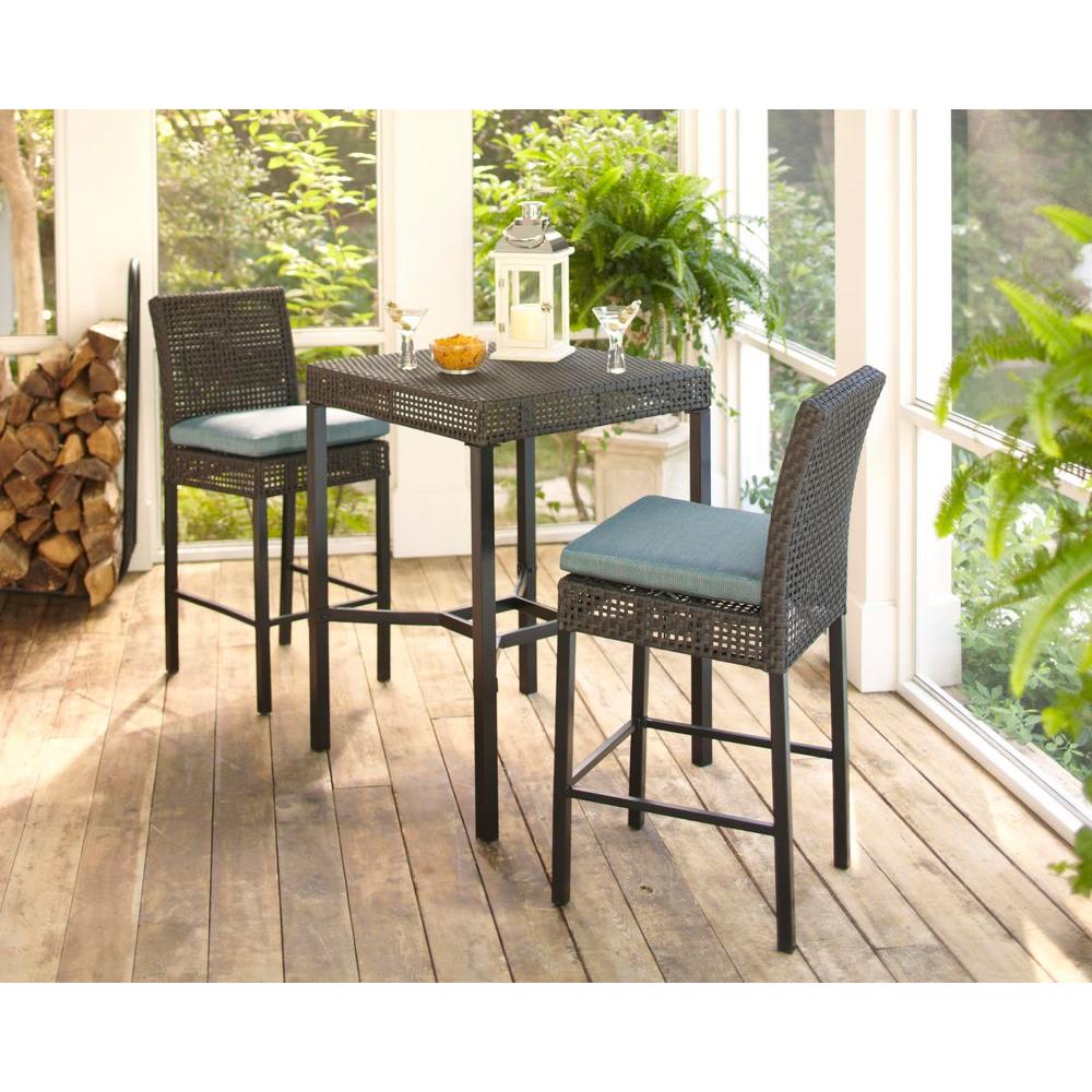 Hampton Bay Fenton 3 Piece Wicker Outdoor Patio High Bar/Bistro 