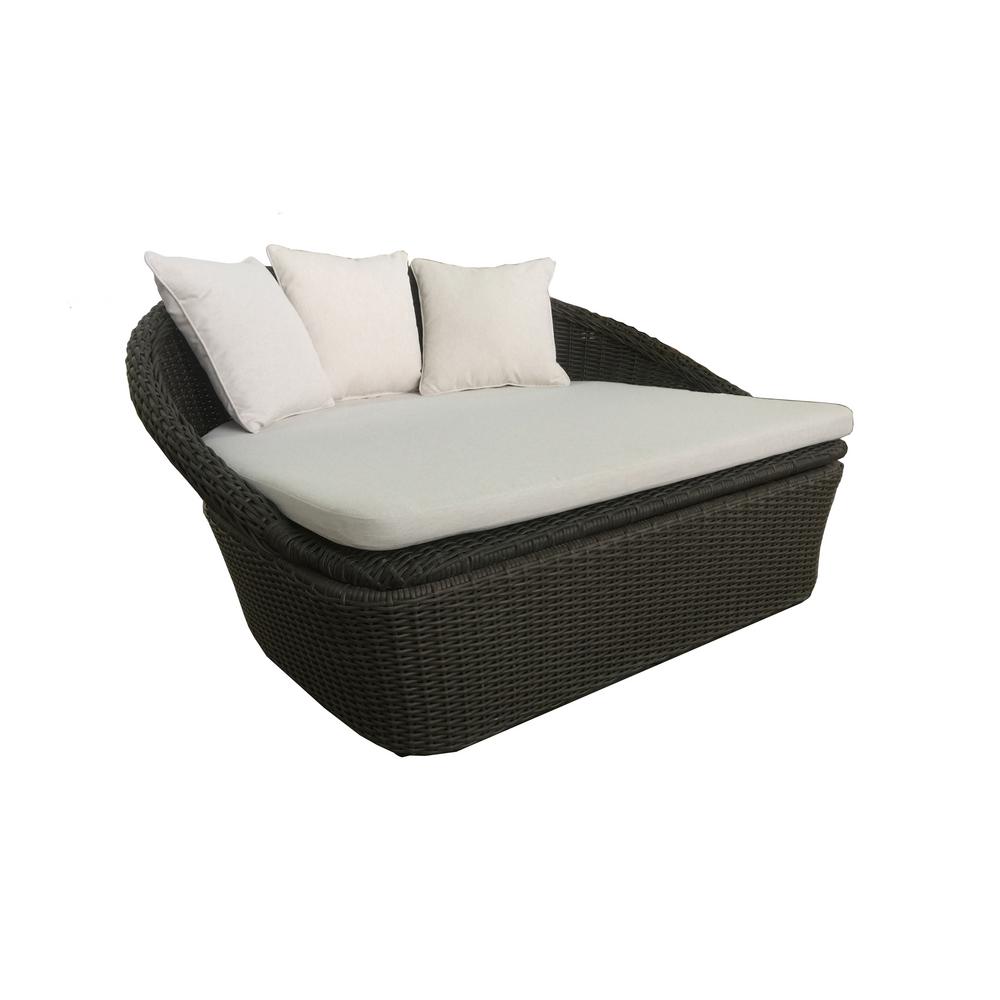 Hampton Bay 2Person Brown Wicker Outdoor Patio Daybed with Almond