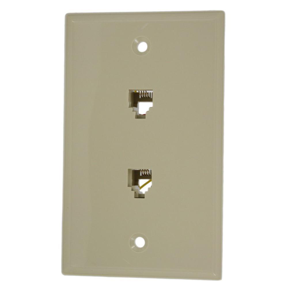 Leviton 6P4C + 6P4C Wall Phone Jack Type 625B3, Ivory40244I The