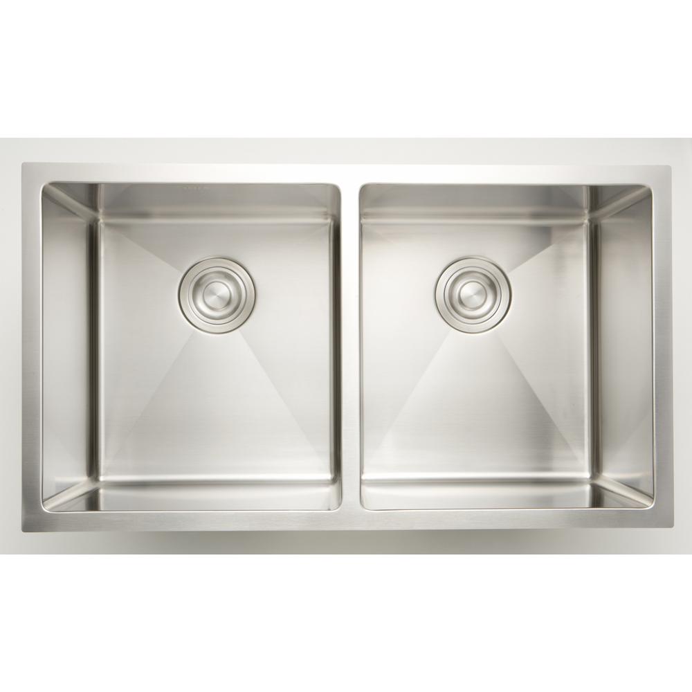 16 Gauge Sinks Undermount Stainless Steel 32 In 50 50 Double Bowl Kitchen Sink In Chrome