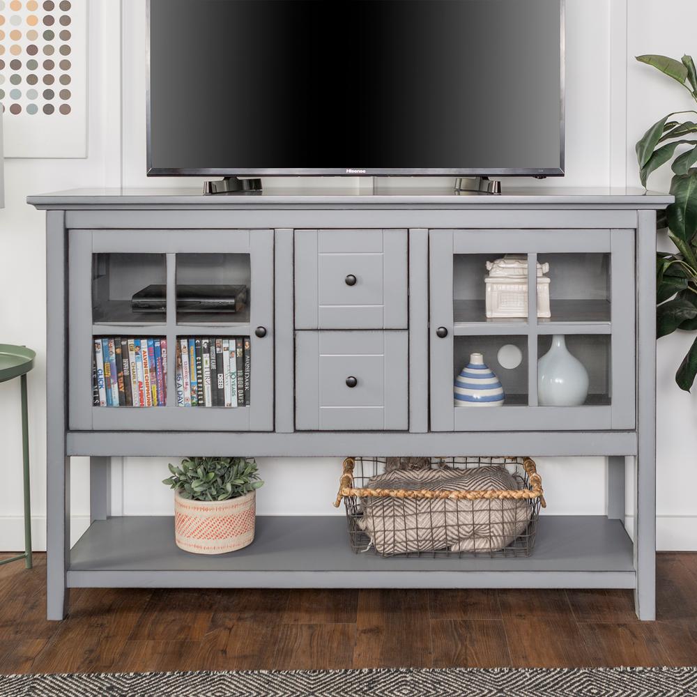 Walker Edison Furniture Company 52 In Transitional Wood And Glass 52 In Transitional Wood And Glass Buffet Antique Grey By Walker Edison Furniture Company
