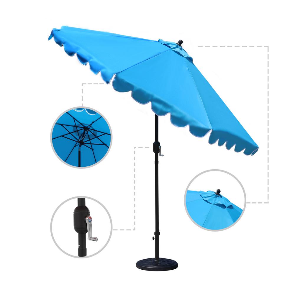 Maypex 9 Ft Steel Market Crank And Tilt Square Scallop Patio Umbrella In Aqua 300262 A The Home Depot