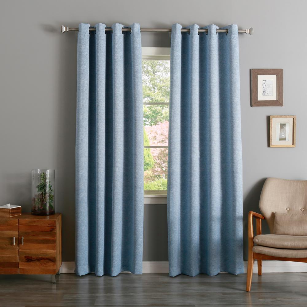 Best Home Fashion 96 In L Blue Linen Print Room Darkening Curtain