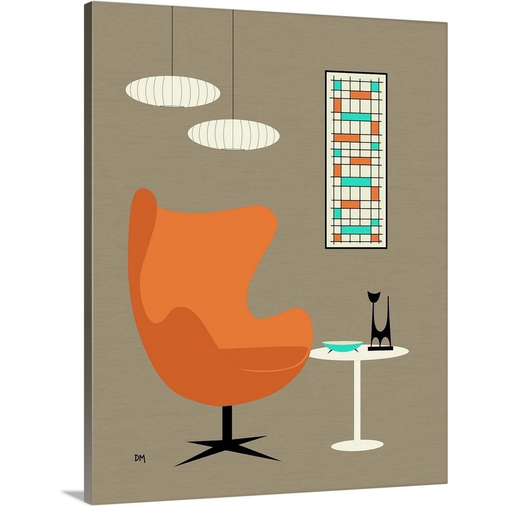 Donna Mibus Art Print Mid Century Modern Egg Chair Orange Dog Diamonds