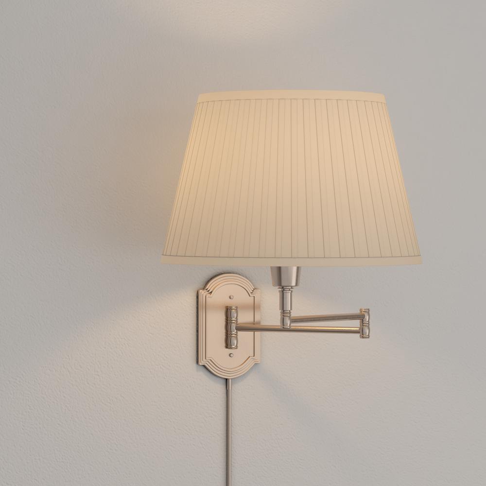 Hampton Bay 1 Light Brushed Nickel Swing Arm Wall Lamp With White