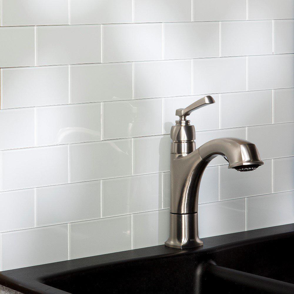 white glass tiles for kitchen backsplash