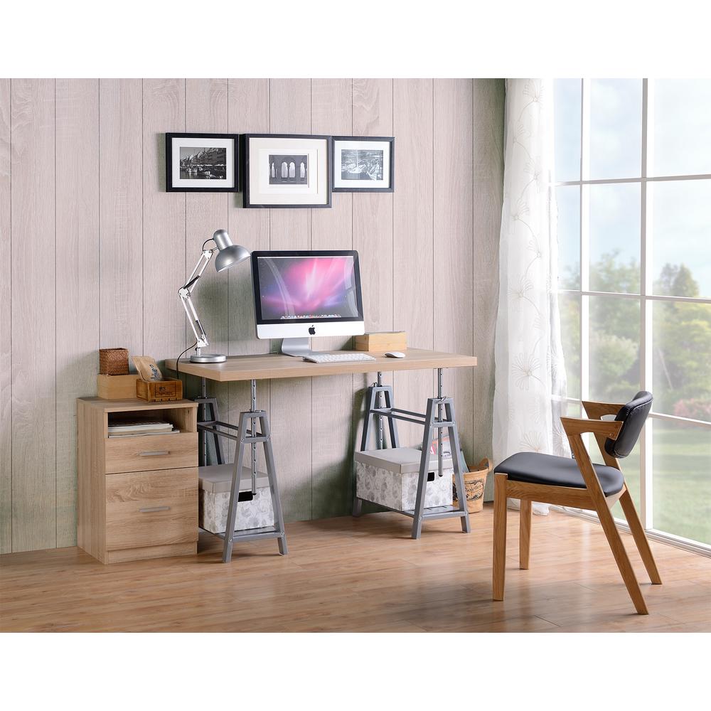 Cross Hatch Birch Gray Adjule Height Writing Desk With Sy Metal Base