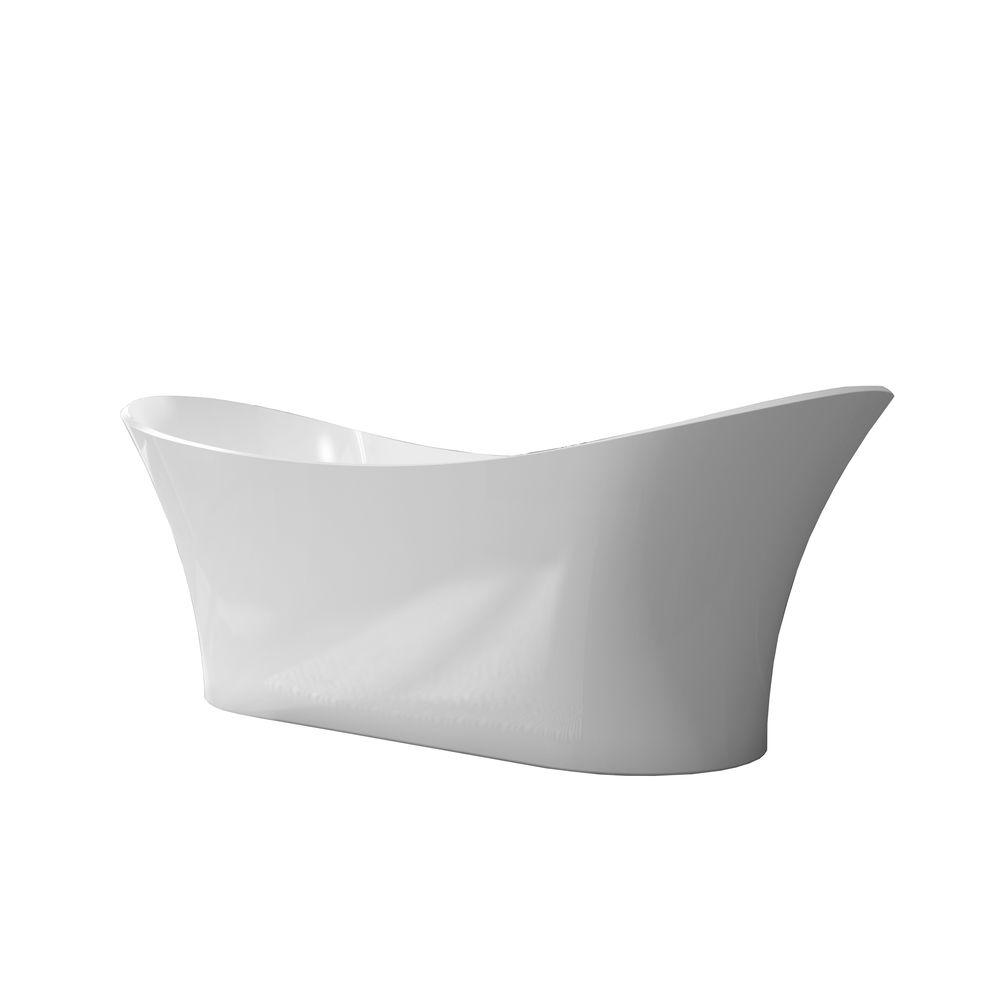 Renwil Ariel 69 in. Freestanding Solid Surface Resin Flatbottom NonWhirlpool Bathtub in White