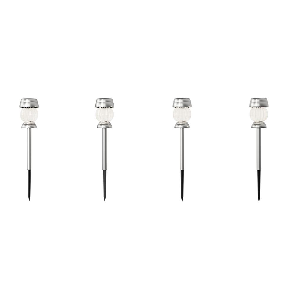 13 8 In Silver Outdoor Integrated Led Landscape Solar Path Lights 4 Pack Hw1500097 The Home Depot