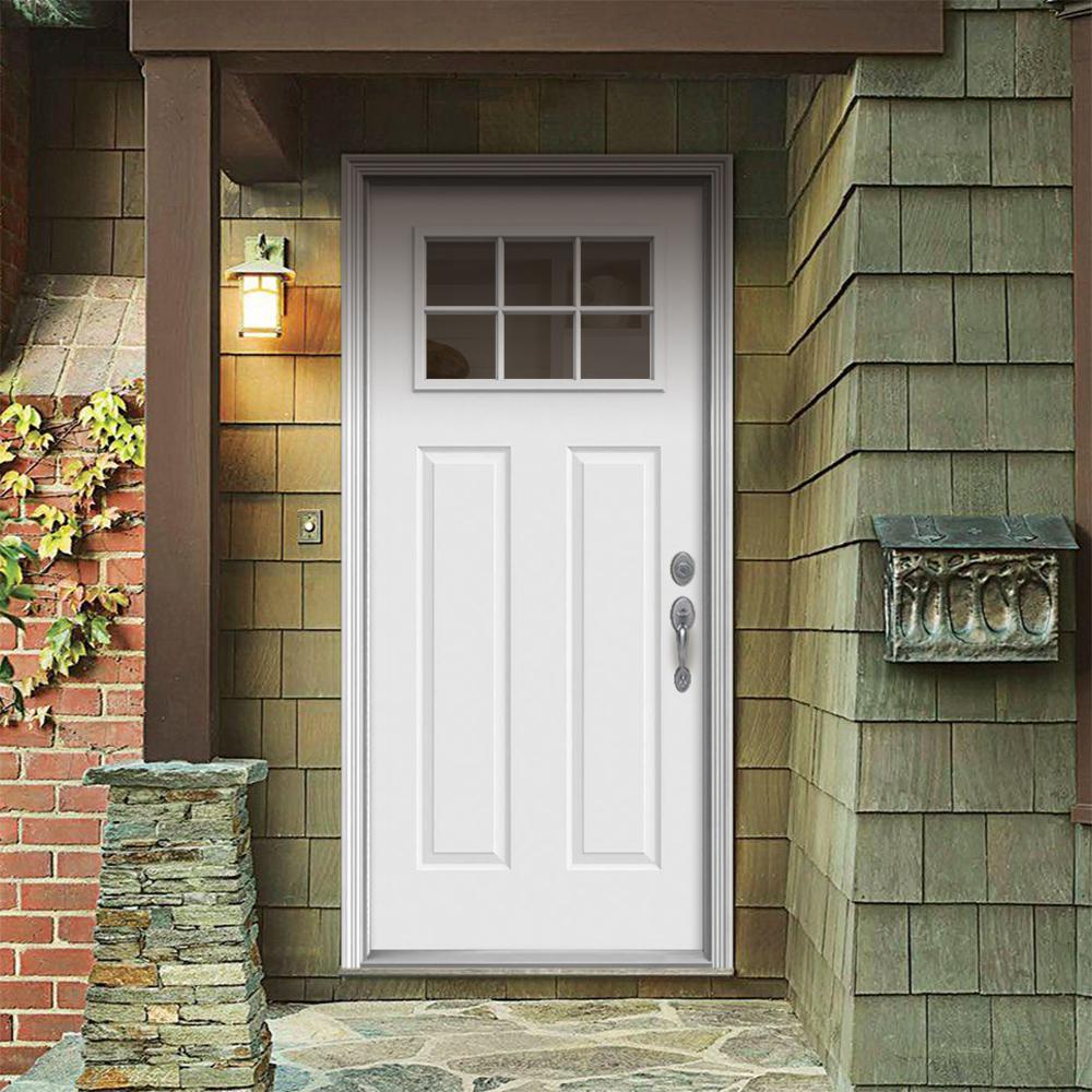 Jeld Wen 30 In X 80 In 6 Lite Craftsman Primed Steel Prehung