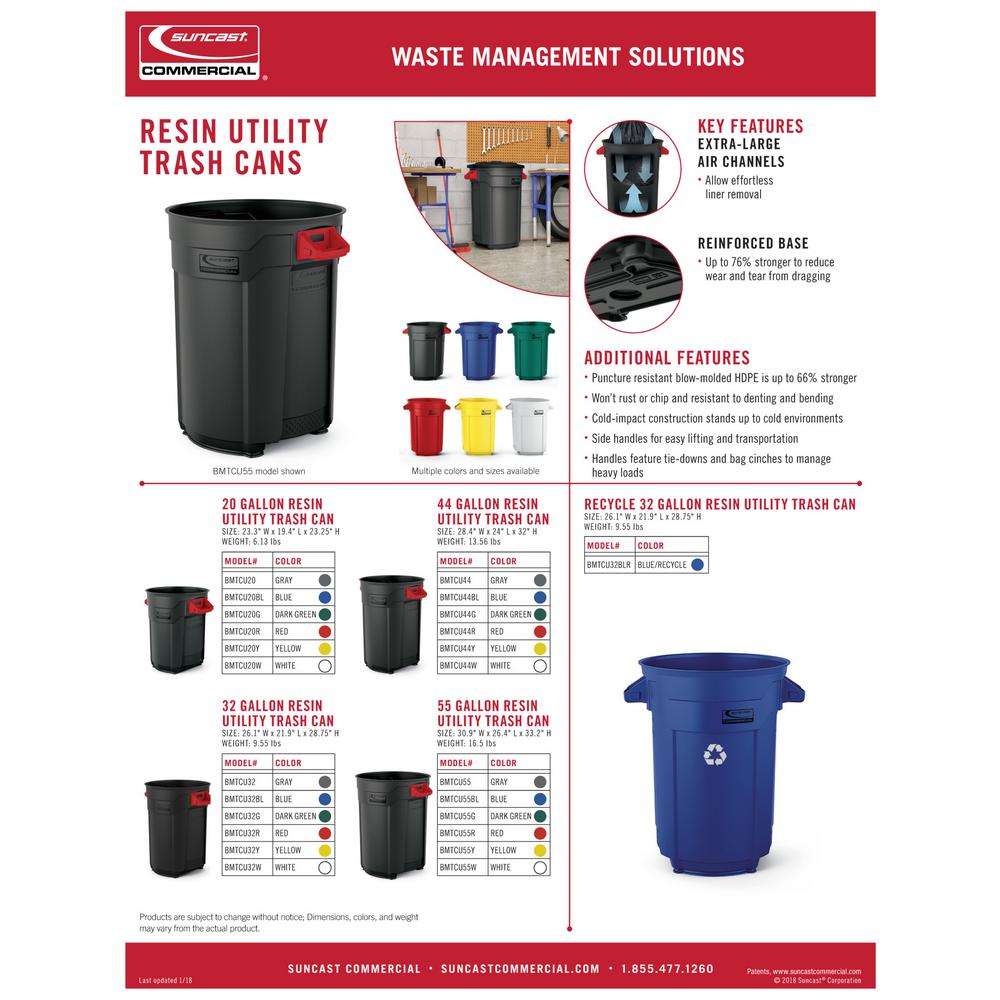 Suncast Commercial 55 Gal Commercial Utility Trash Can Bmtcu55