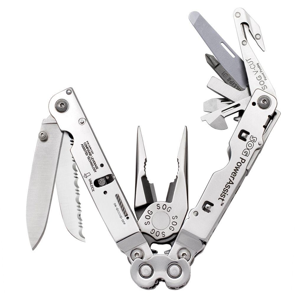 sog powerassist multi tool with assisted blades satin finish 7 in overall length s66 n the sog powerassist multi tool with assisted blades satin finish 7 in overall length s66 n the