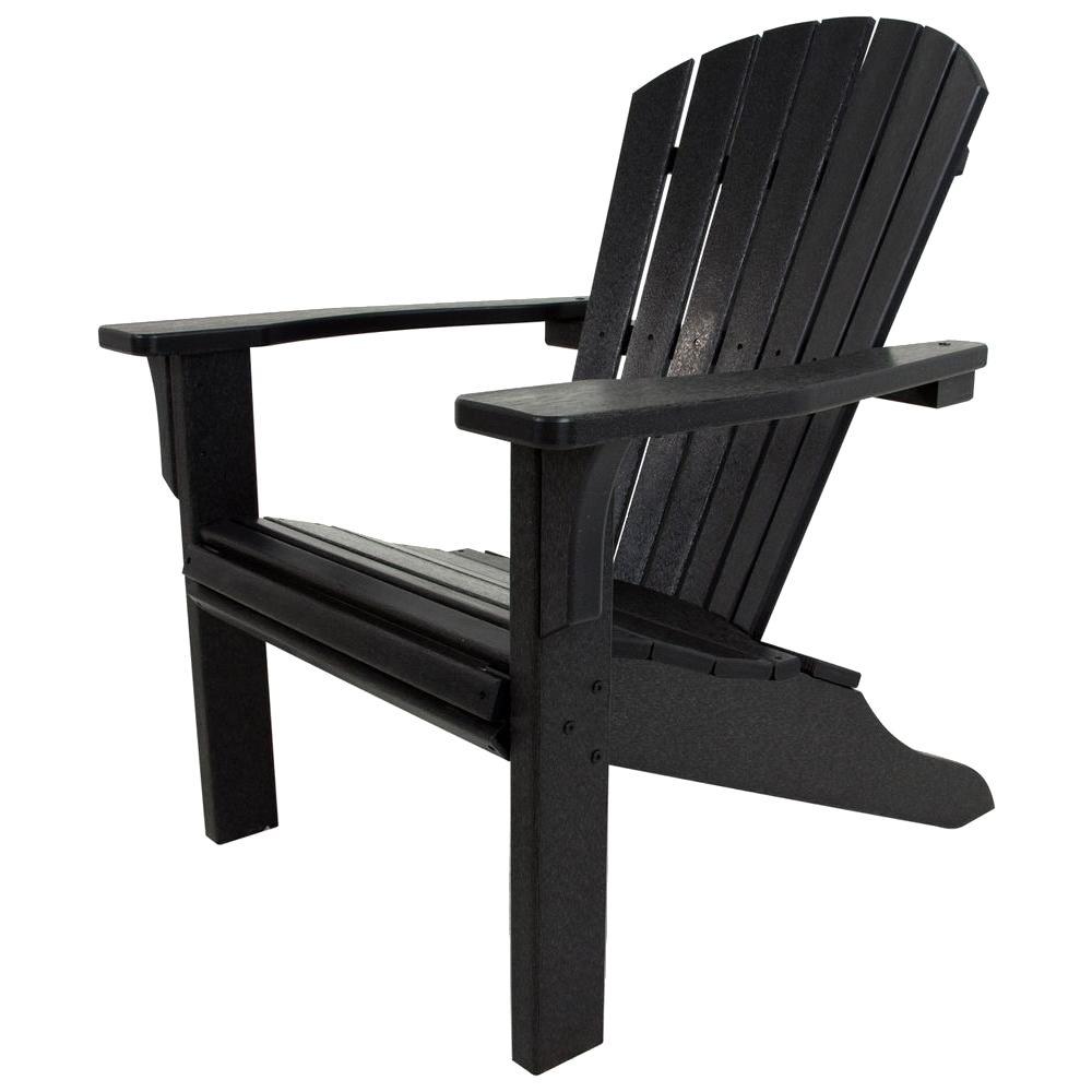 POLYWOOD Seashell Black Plastic Patio Adirondack Chair ...