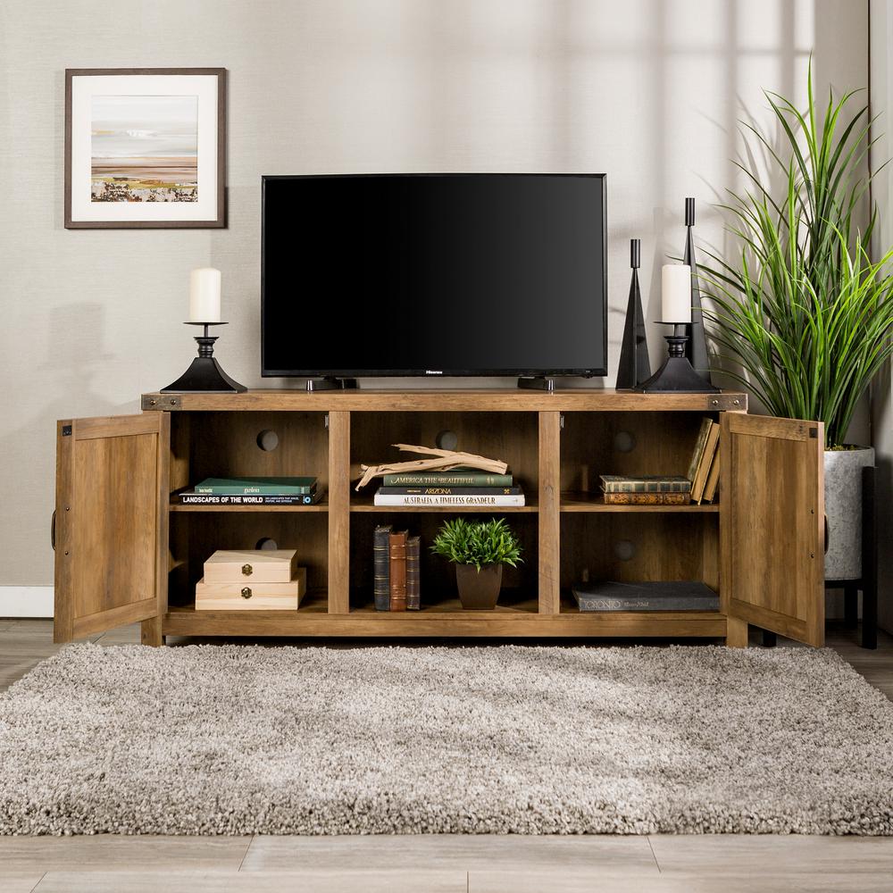 Walker Edison Furniture Company 58 In Rustic Oak Barn Door Tv Stand Walker Edison Furniture Company 58 In Rustic Oak Barn Door Tv Stand With Side Doors Hd58bdsdro The Home Depot