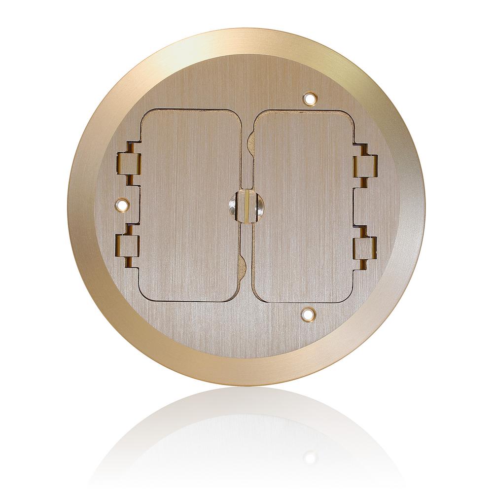 Leviton Concrete Floor Box Brass Cover Plate, 2 Duplex Screw Caps and 1 Data CapFBC1XB The