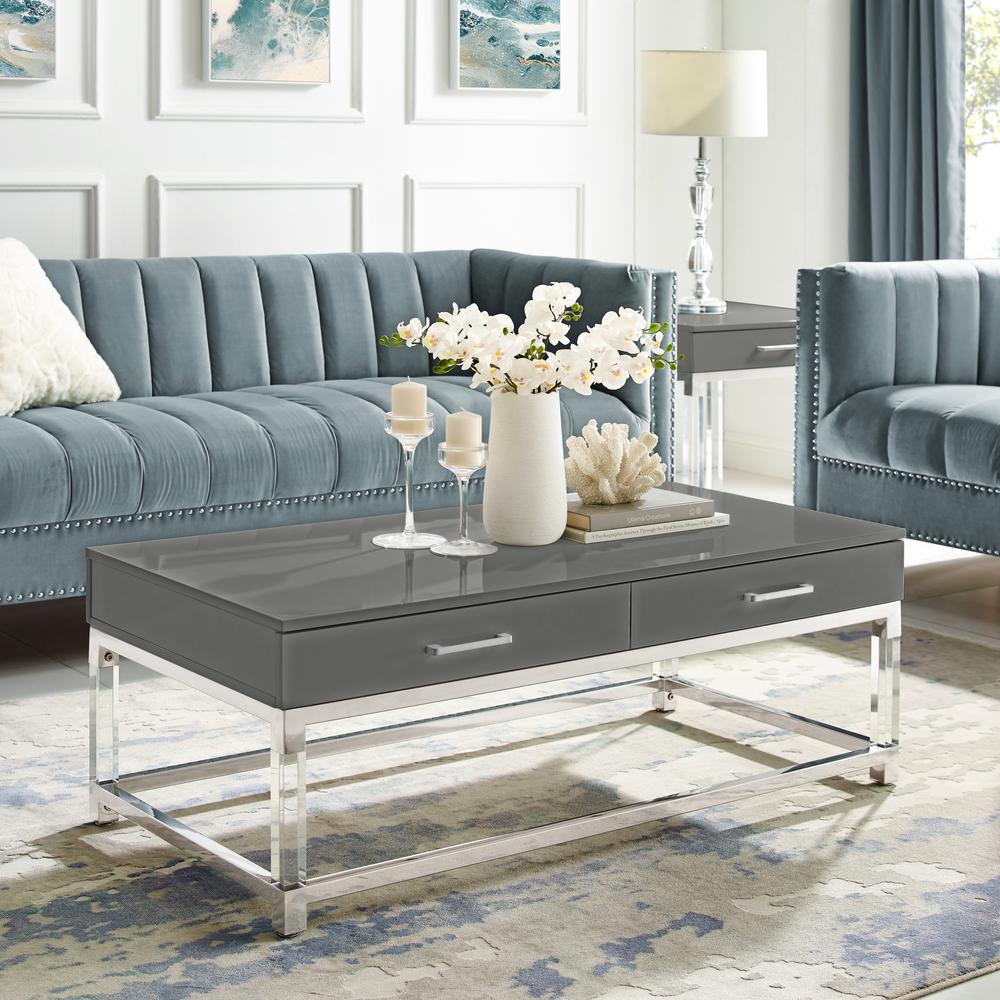 Inspired Home Caspian 48 In Dark Gray Chrome Large Rectangle Wood Coffee Table With 2 Drawers Ct159 09dg Hd The Depot - Dark Grey Coffee Table With Drawers Inspired Home Caspian 48 In Dark Gray Chrome Large Rectangle Wood Coffee Table With 2 Drawers Ct159 09dg Hd The Depot - Dark Grey Coffee Table With Drawers