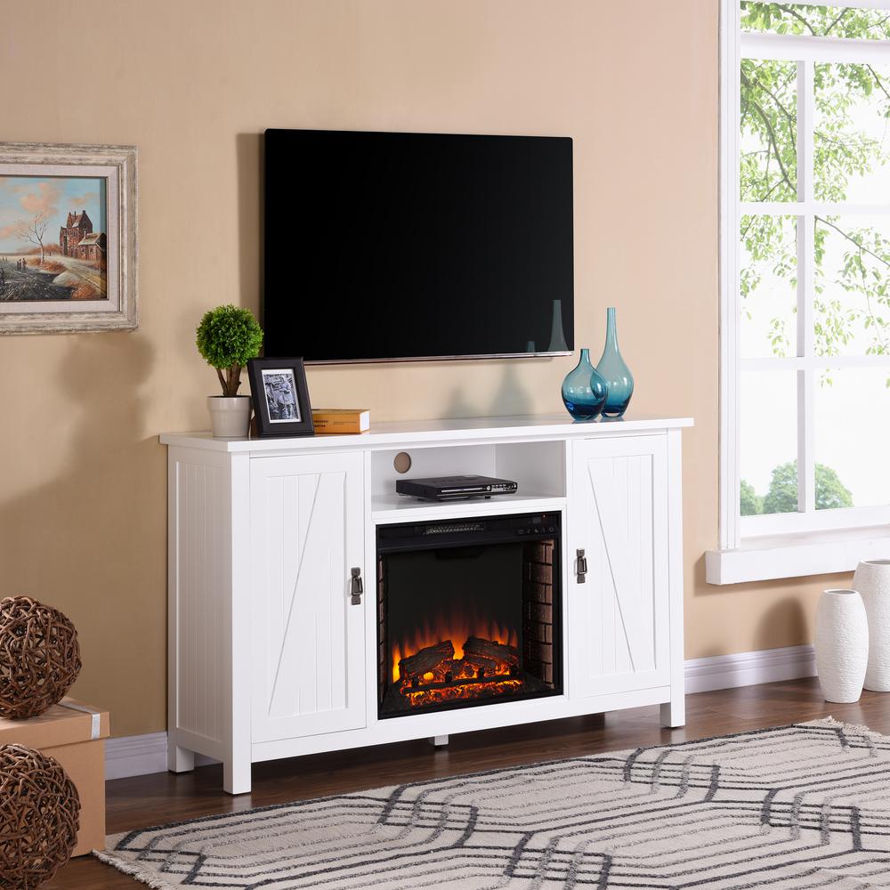 Southern Enterprises Fielder 58 In Farmhouse Style Electric Fireplace Tv Stand In White