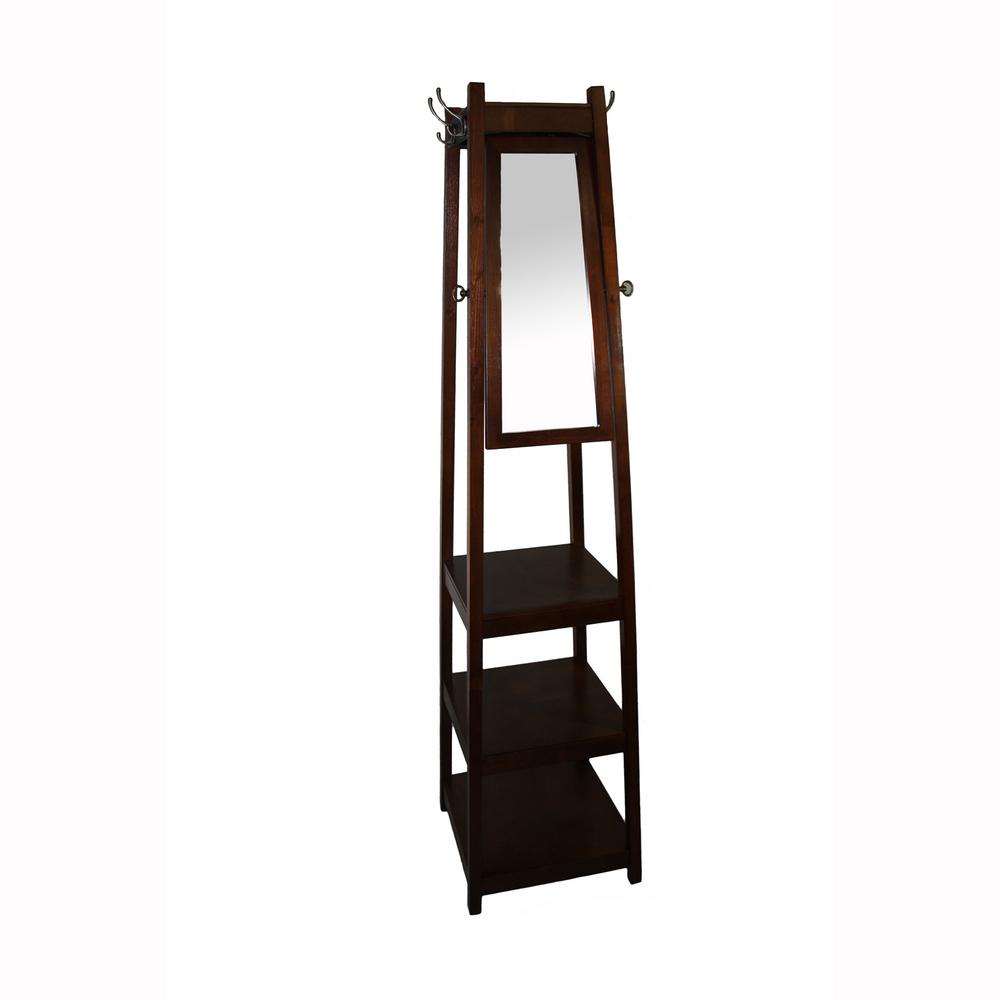 Ore International 72 3 Tier Cherry Tower Shoe Coat Rack Mirror Fw1394c The Home Depot