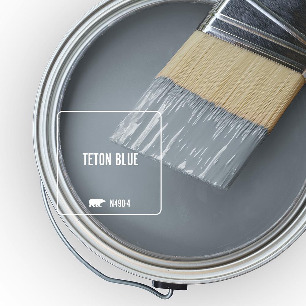 Behr Teton Blue is a gorgeous, velvety blue grey color. #behrtetonblue #bluepaintcolors #bluegreypaint