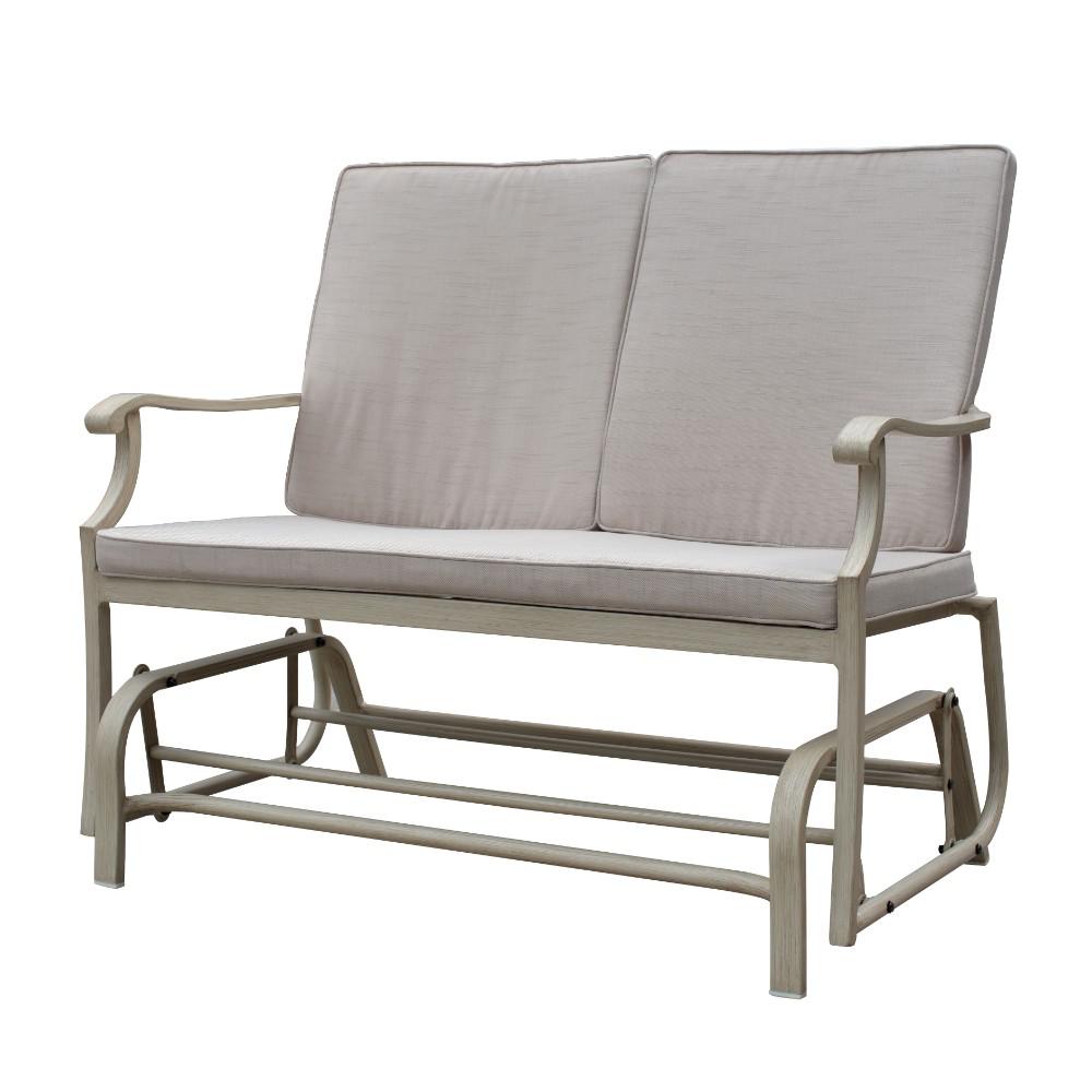 Courtyard Casual 29 in. Aluminum Outdoor Double Glider with Beige Cushions-CA432-DG2 - The Home 