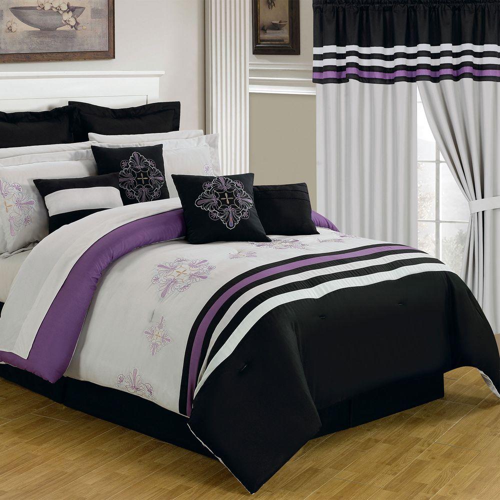 Lavish Home Rachel 24 Piece Black Queen Bed In A Bag Set 66 00009