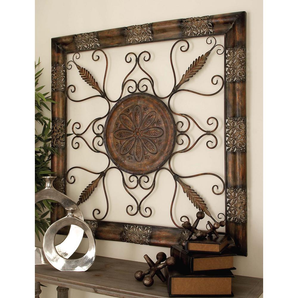 Litton Lane 45 In X Brown Metal Scrollwork Wall Plaque