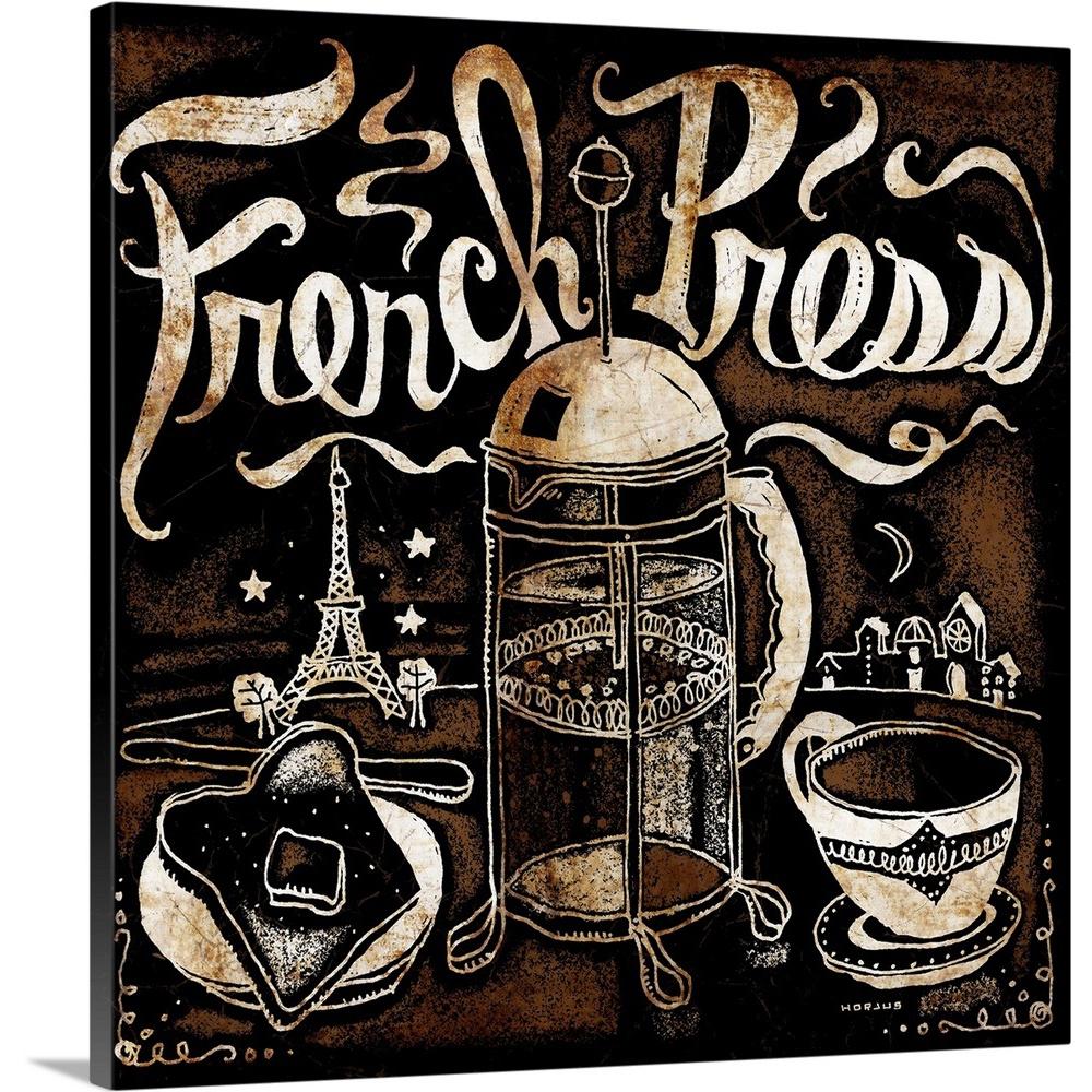 Greatbigcanvas French Press Coffee And Toast By Peter Horjus Canvas Wall Art 2184096 24 16x16 The Home Depot