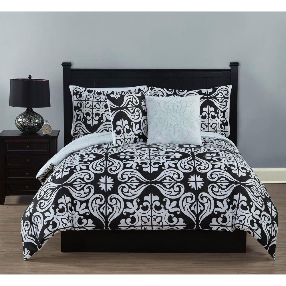 Studio 5 Piece Black White Aqua Full Comforter Set Ymz006447 Studio 5 Piece Black White Aqua Full Comforter Set Ymz006447