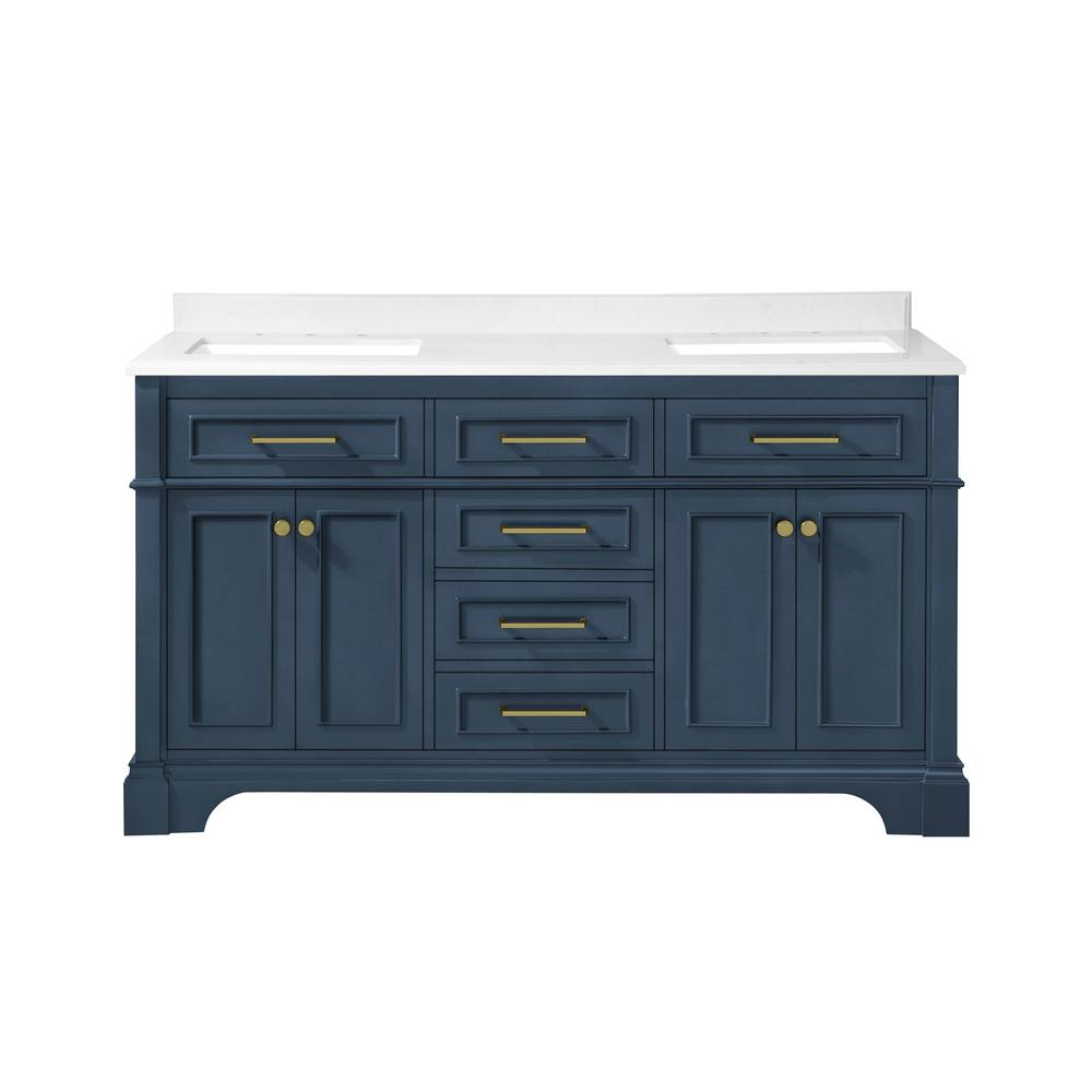 Home Decorators Collection Melpark 60 in. W x 22 in. D Bath Vanity in Grayish Blue with Cultured Marble Vanity Top in White with white Basins