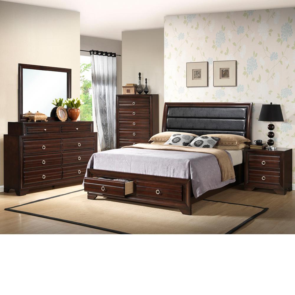 Home Source Ramirez Mahogany King Bed 4 Piece Set