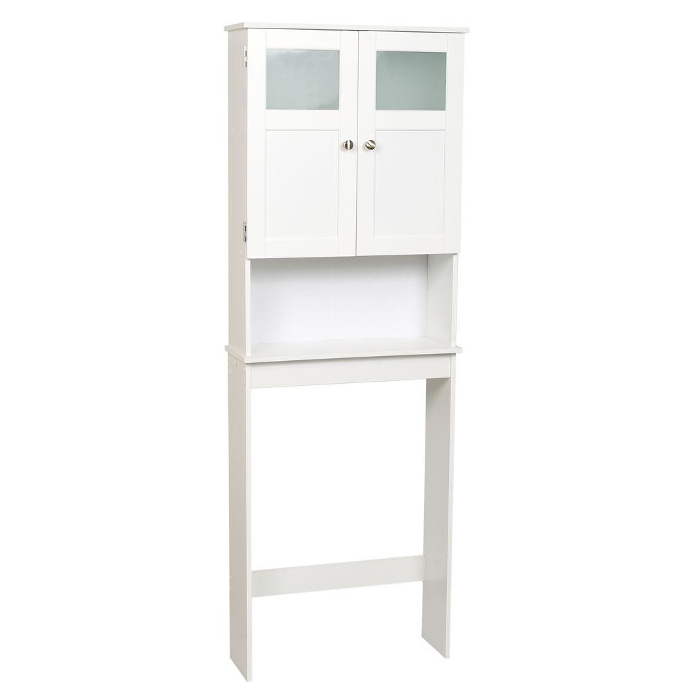 Zenna Home 23 1 4 In W X 66 1 2 In H X 8 1 4 In D 2 Door Over The Toilet Spacesaver Storage Cabinet With Glass Doors In White 9819wwbb The Home Depot