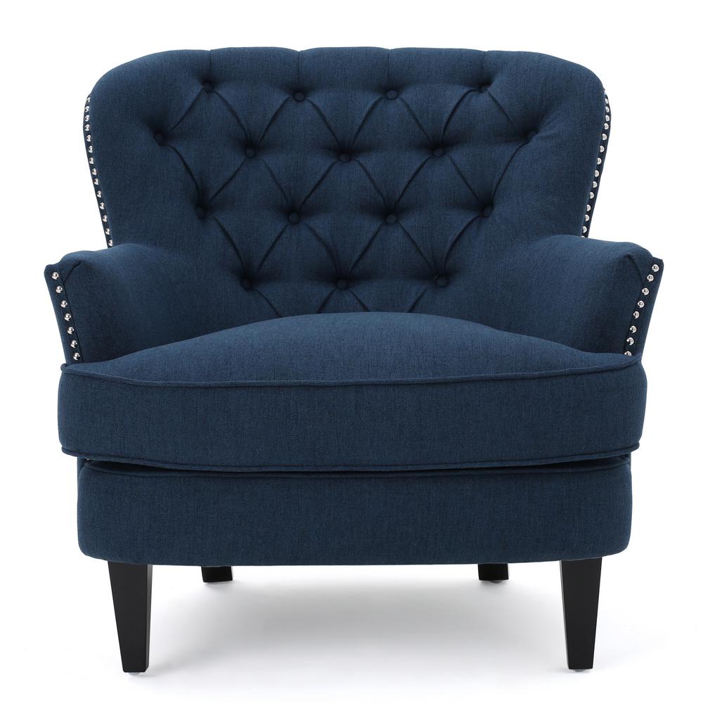 noble house tafton dark blue fabric tufted club chair10761  the home depot