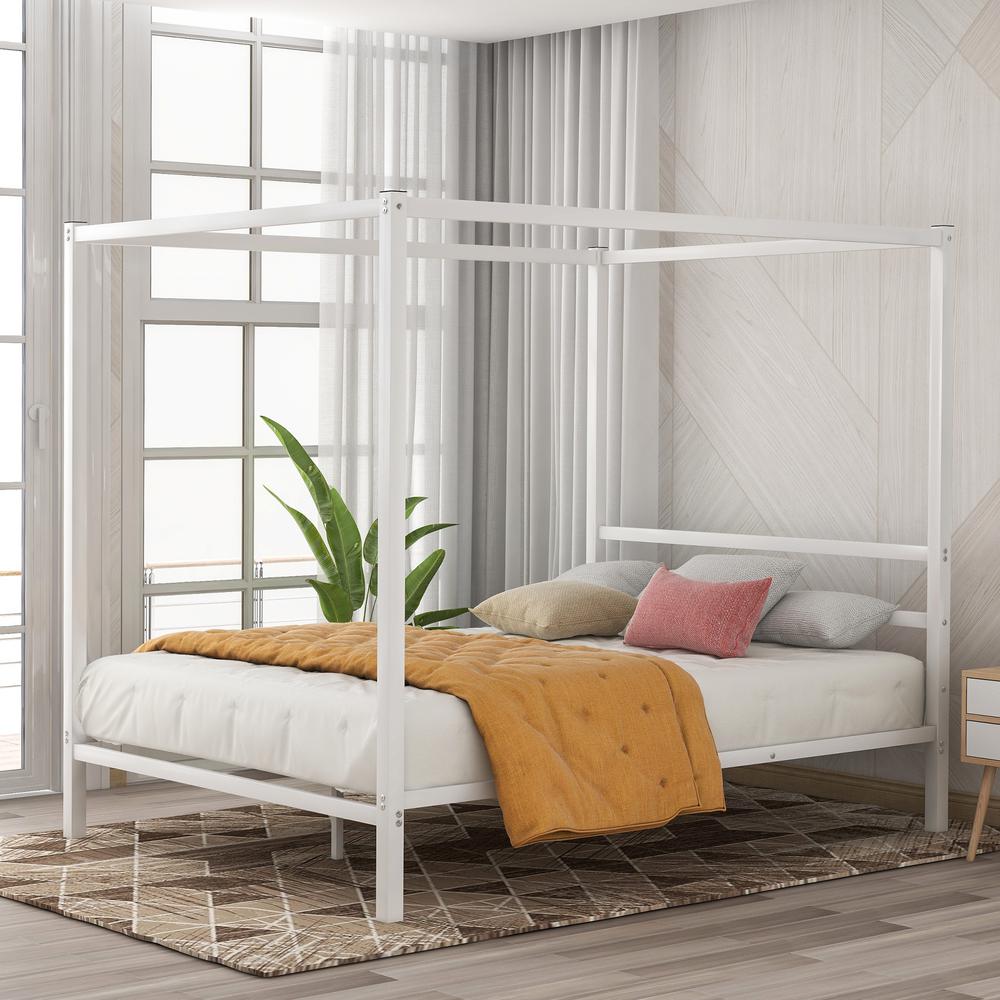 Boyel Living White Metal Framed Queen Canopy Platform Bed With Built In Headboard No Box Spring Needed Classic Design Ly Mf193126aak The Home Depot - Metal Bed Frame Queen No Box Spring Boyel Living White Metal Framed Queen Canopy Platform Bed With Built In Headboard No Box Spring Needed Classic Design Ly Mf193126aak The Home Depot - Metal Bed Frame Queen No Box Spring
