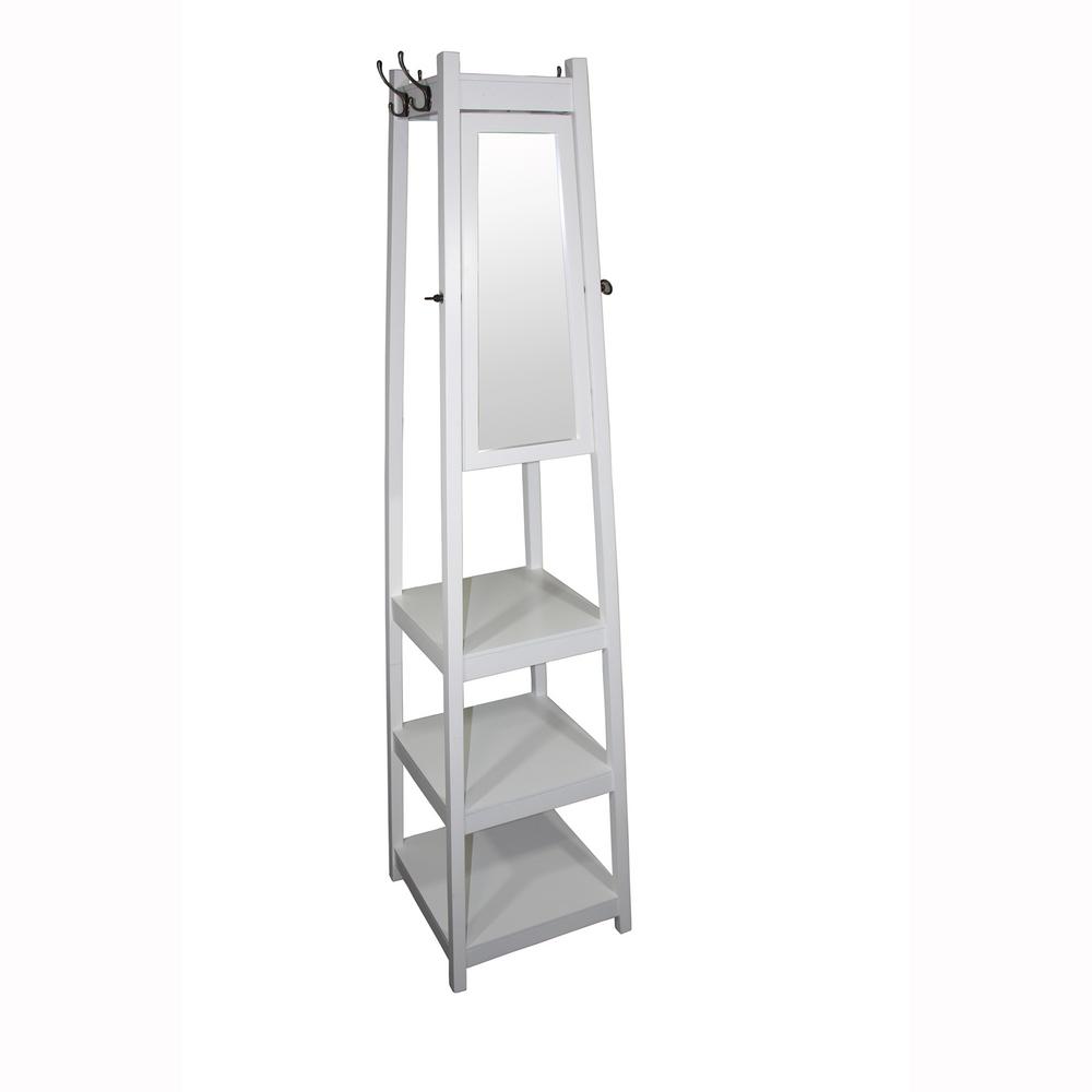 72 in 3-Tier White Tower Shoe/Coat Rack+Mirror