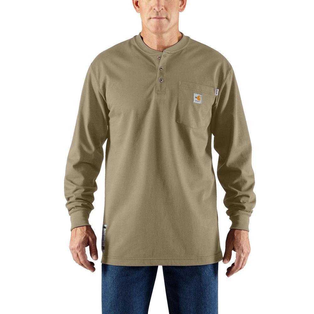 Carhartt Men's Tall 3X-Large Khaki FR Force Cotton Long Sleeve Henley ...