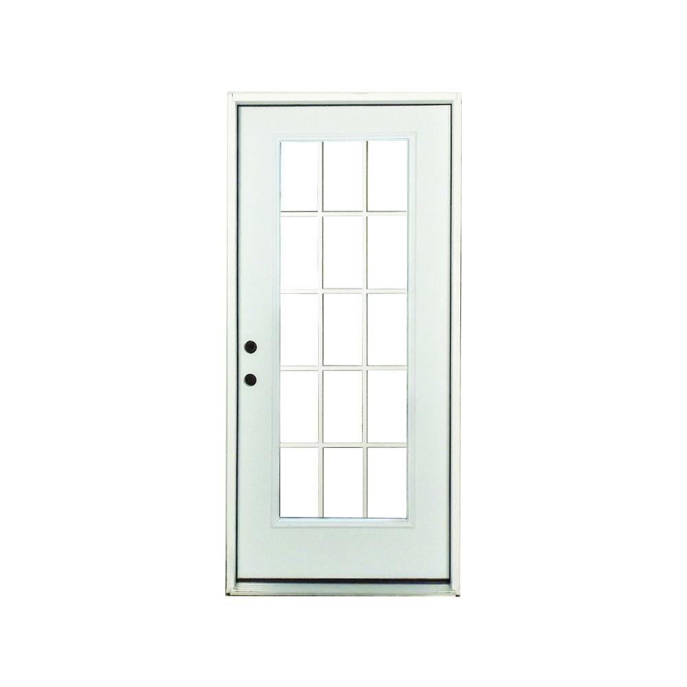 Steves Sons 32 In X 80 Premium Right Hand 15 Lite External Premium Right Hand 15 Lite External Grille Primed White Fibergl Prehung Front Door