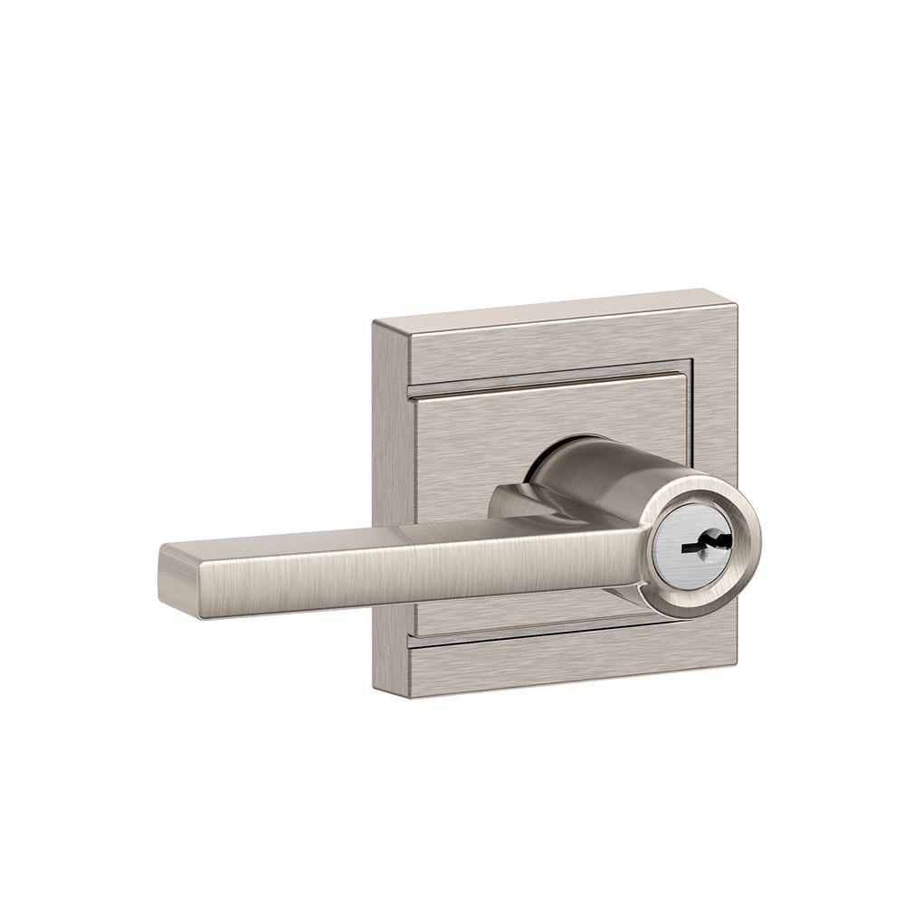 Schlage F51 V LAT 619 Latitude Lever Satin Nickel Keyed Entry Door Lock Lockset